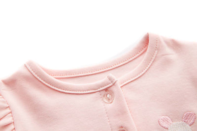 [ZBG06] Baby Girl White w Mouse Bodysuit Dress n Pink Ruffled Cardigan 2 Pc Set - Little Kooma