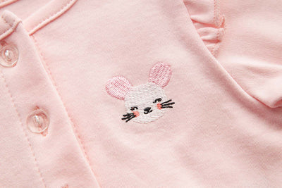 [ZBG06] Baby Girl White w Mouse Bodysuit Dress n Pink Ruffled Cardigan 2 Pc Set - Little Kooma