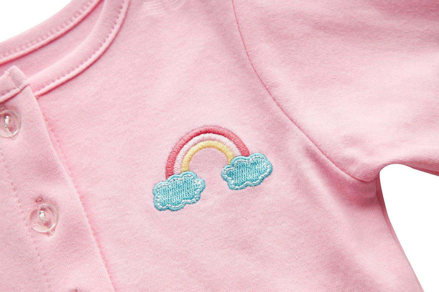 [ZBG03] Baby Girl White w Clouds Sun Rainbow Bodysuit Dress n Pink Cardigan 2 Pc Set - Little Kooma