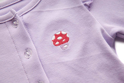 [ZBG01] Baby Girl White w Mushroom Bodysuit Dress n Purple Ruffled Cardigan 2 Pc Set - Little Kooma