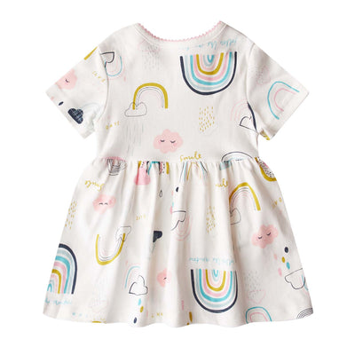 [ZBG03] Baby Girl White w Clouds Sun Rainbow Bodysuit Dress n Pink Cardigan 2 Pc Set - Little Kooma