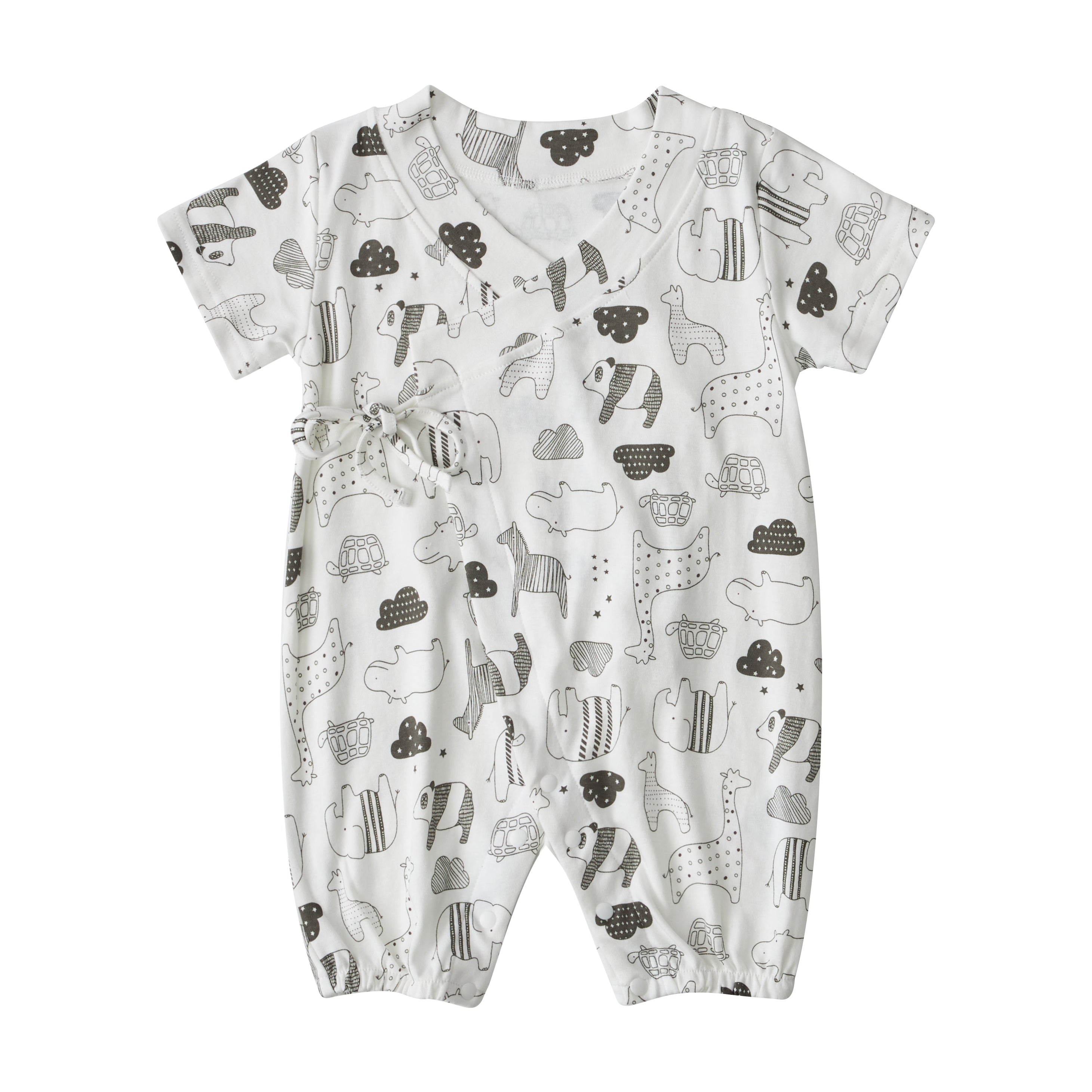 Baby Kimono Romper White w Jungle Animals - Little Kooma