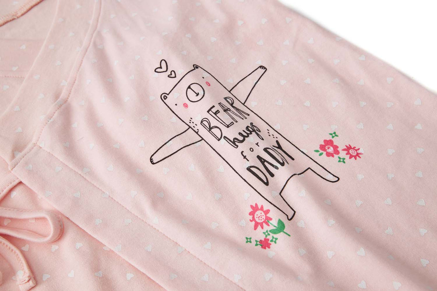 Baby Girl Kimono Romper Pink w White Dots Bear Hugs for Daddy - Little Kooma