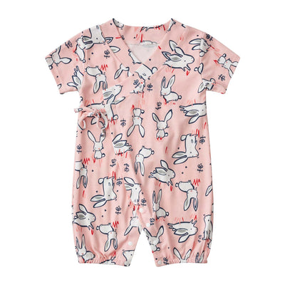 Baby Kimono Romper Peach w Bunnies - Little Kooma