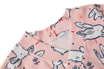 Baby Kimono Romper Peach w Bunnies - Little Kooma