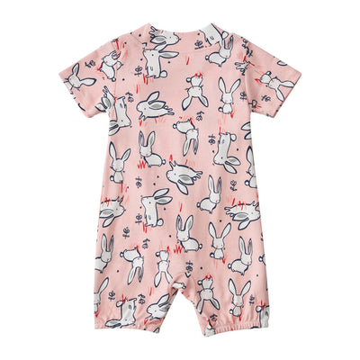 Baby Kimono Romper Peach w Bunnies - Little Kooma