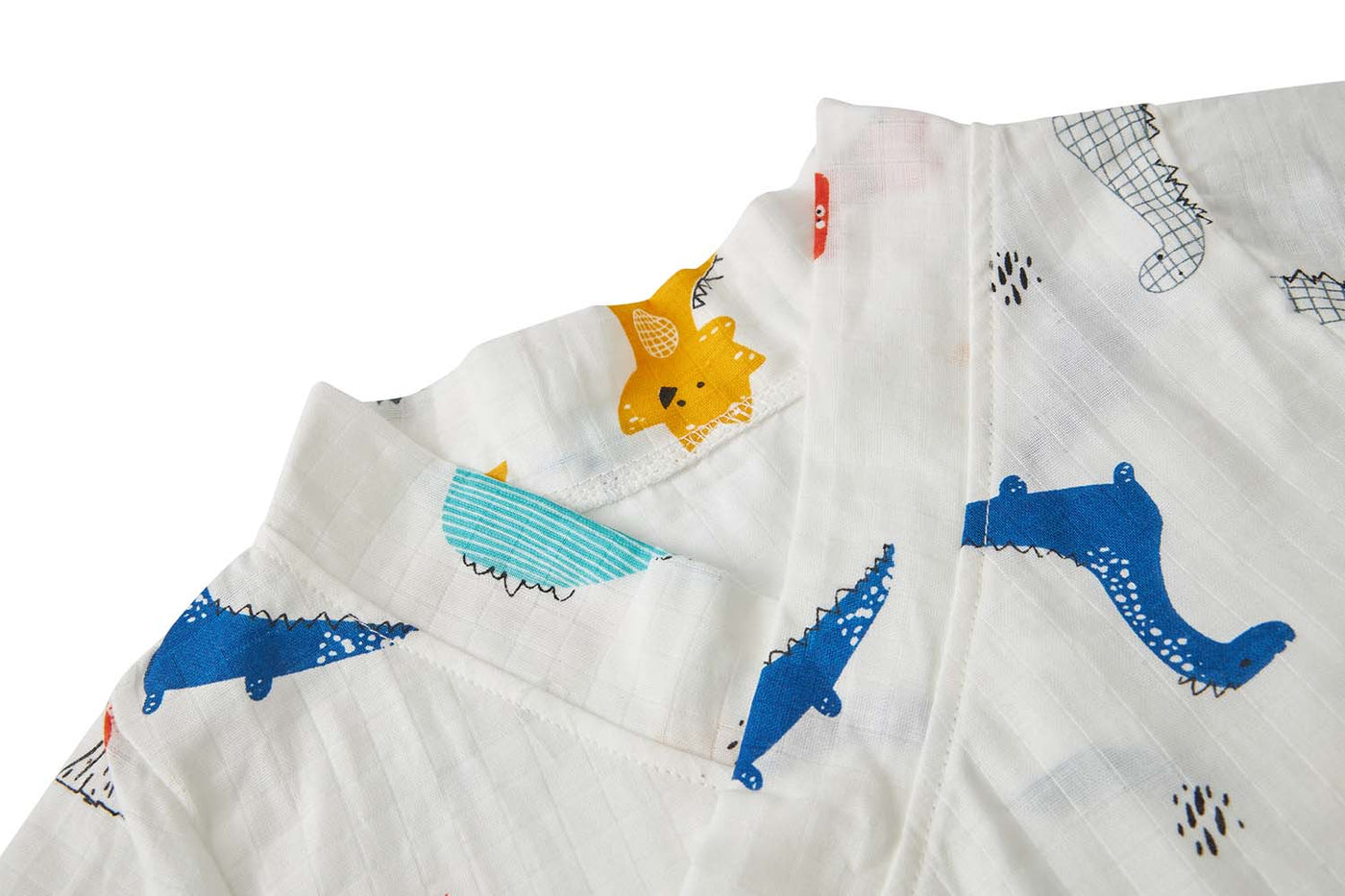 Baby Breathable Cotton Gauze Fabric Kimono Romper White w Dinosaurs - Little Kooma