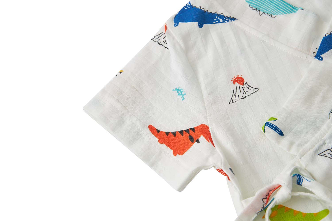 Baby Breathable Cotton Gauze Fabric Kimono Romper White w Dinosaurs - Little Kooma