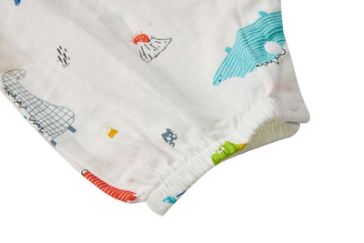 Baby Breathable Cotton Gauze Fabric Kimono Romper White w Dinosaurs - Little Kooma