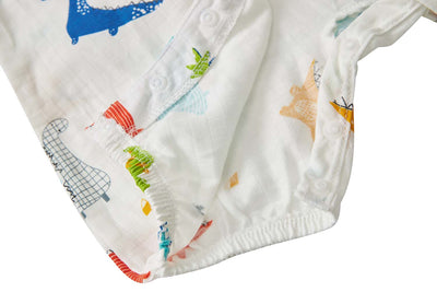 Baby Breathable Cotton Gauze Fabric Kimono Romper White w Dinosaurs - Little Kooma