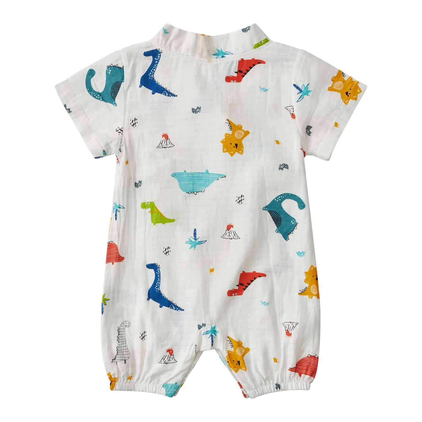 Baby Breathable Cotton Gauze Fabric Kimono Romper White w Dinosaurs - Little Kooma