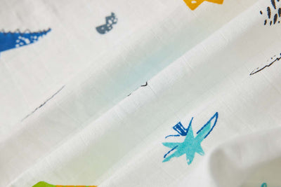 Baby Breathable Cotton Gauze Fabric Kimono Romper White w Dinosaurs - Little Kooma