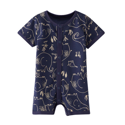 Baby Boy Dark Blue w Elephants Romper - Little Kooma