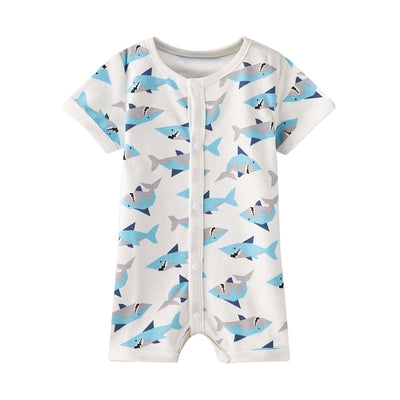 Baby Boy White w Sharks Romper - Little Kooma