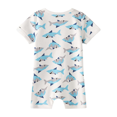Baby Boy White w Sharks Romper - Little Kooma
