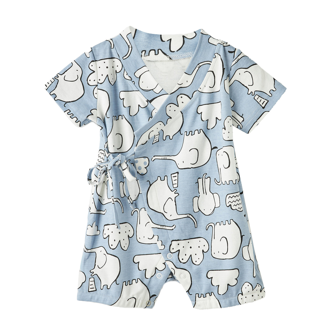 Baby Kimono Romper Blue w White Elephant - 1118 - Little Kooma
