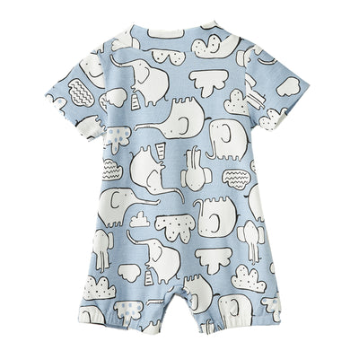 Baby Kimono Romper Blue w White Elephant - 1118 - Little Kooma