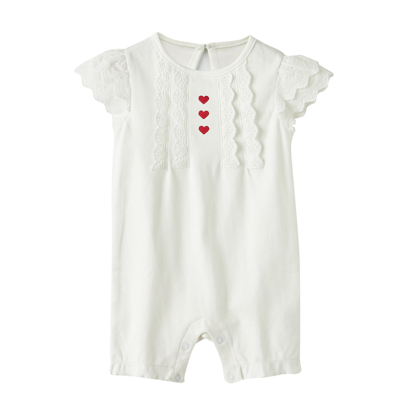 Baby Girl's White Lace Romper w Red Hearts - 1118 - Little Kooma