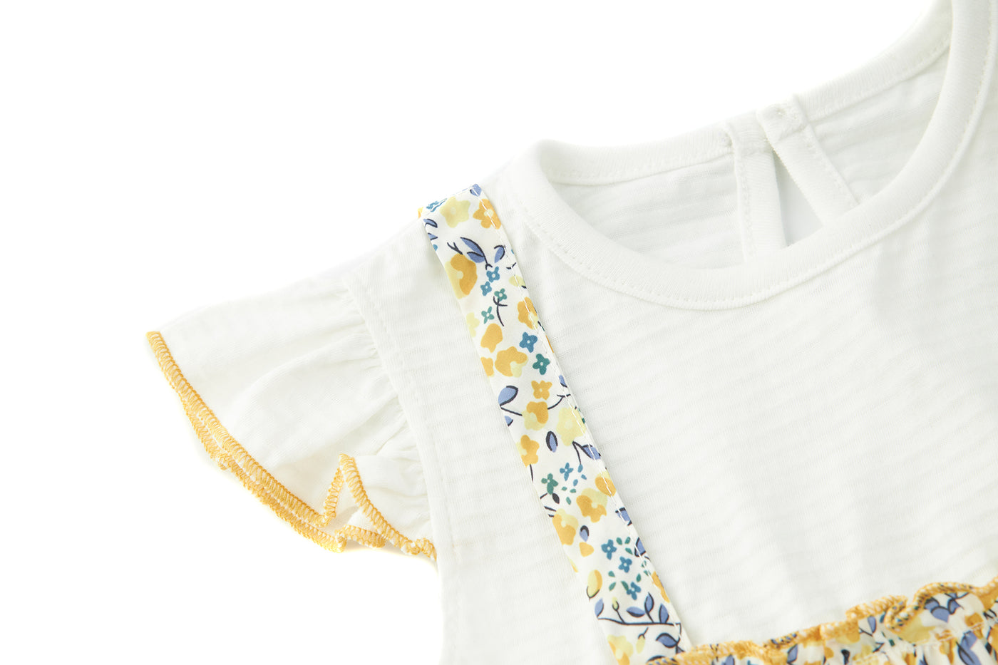 Baby Girl Yellow Floral Ruffled Sleeves Fake Two Pieces Overall Bodysuit Dress - 1118 - Little Kooma