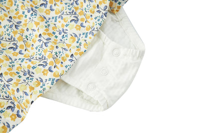 Baby Girl Yellow Floral Ruffled Sleeves Fake Two Pieces Overall Bodysuit Dress - 1118 - Little Kooma