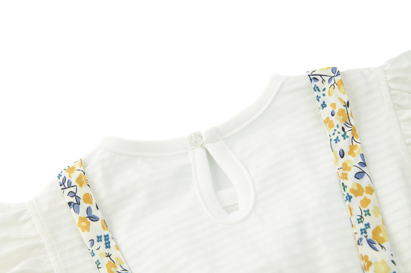 Baby Girl Yellow Floral Ruffled Sleeves Fake Two Pieces Overall Bodysuit Dress - 1118 - Little Kooma