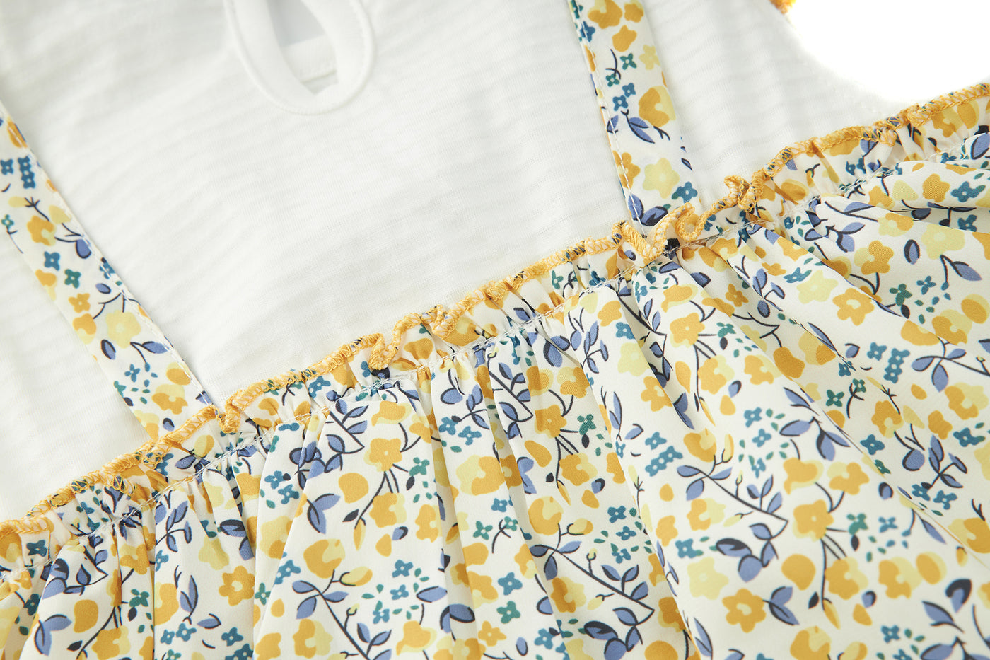 Baby Girl Yellow Floral Ruffled Sleeves Fake Two Pieces Overall Bodysuit Dress - 1118 - Little Kooma