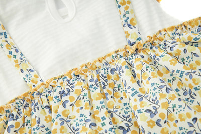 Baby Girl Yellow Floral Ruffled Sleeves Fake Two Pieces Overall Bodysuit Dress - 1118 - Little Kooma