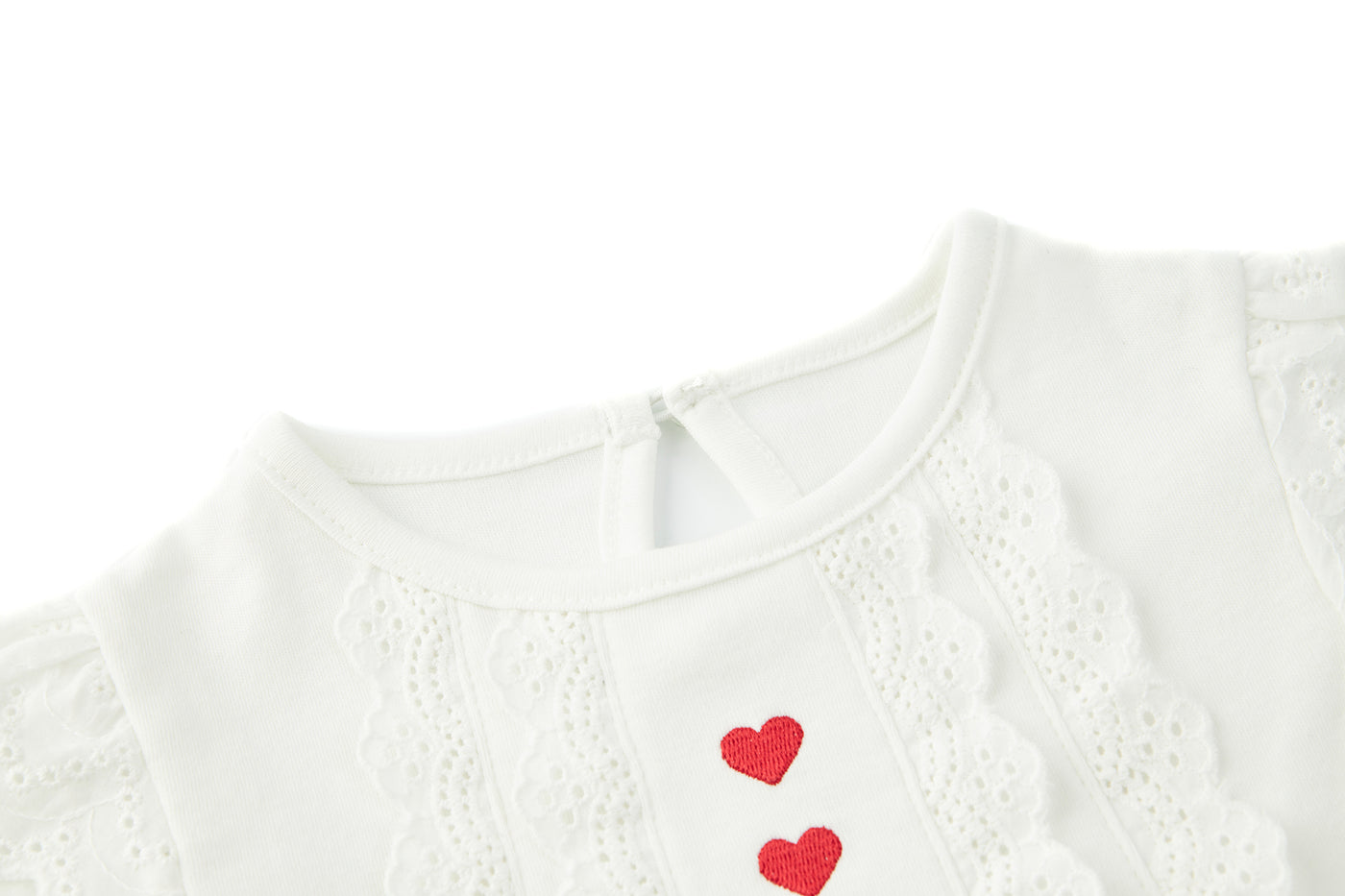 Baby Girl's White Lace Romper w Red Hearts - 1118 - Little Kooma