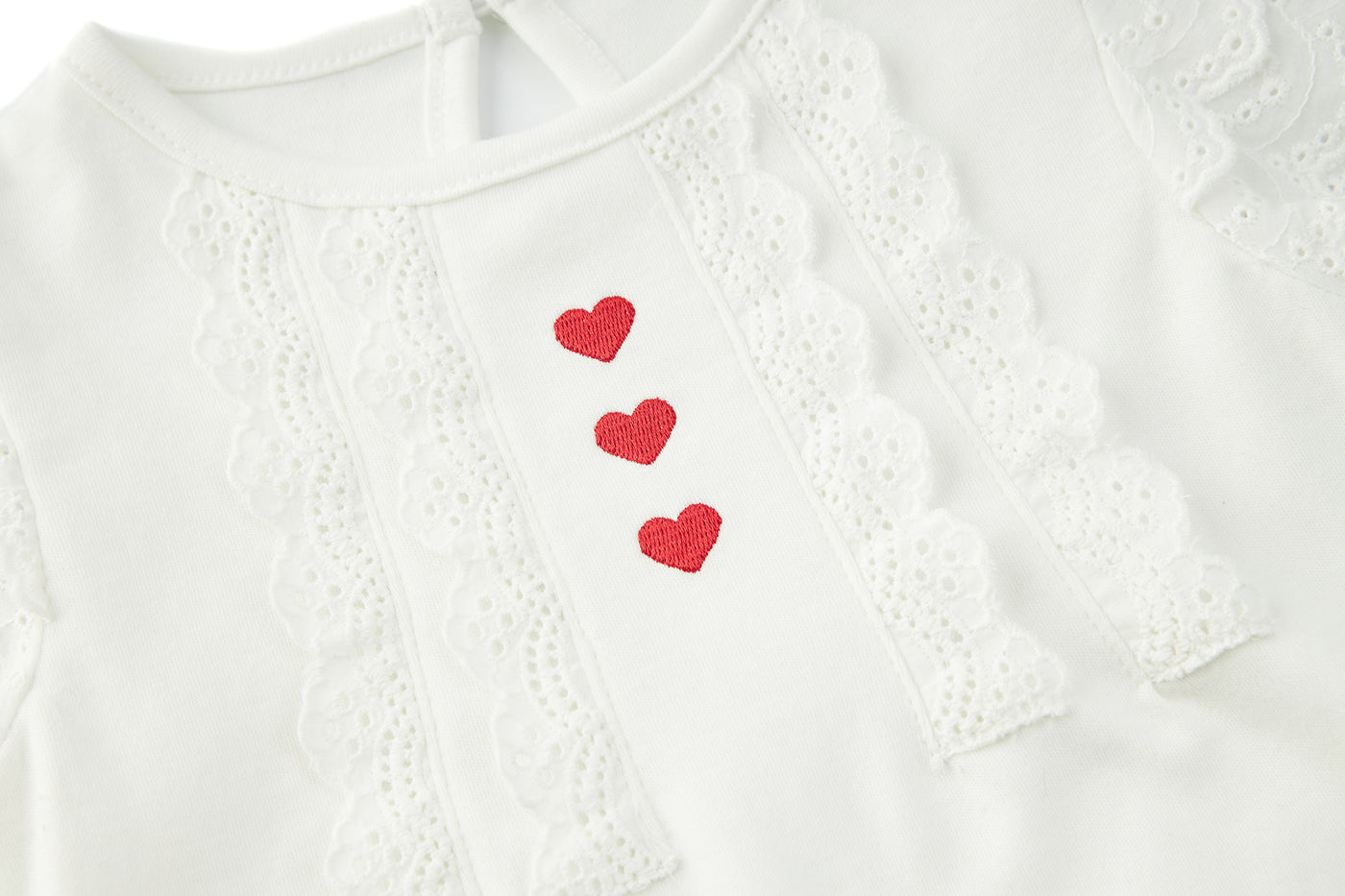 Baby Girl's White Lace Romper w Red Hearts - 1118 - Little Kooma