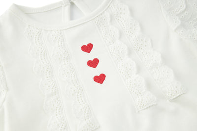 Baby Girl's White Lace Romper w Red Hearts - 1118 - Little Kooma