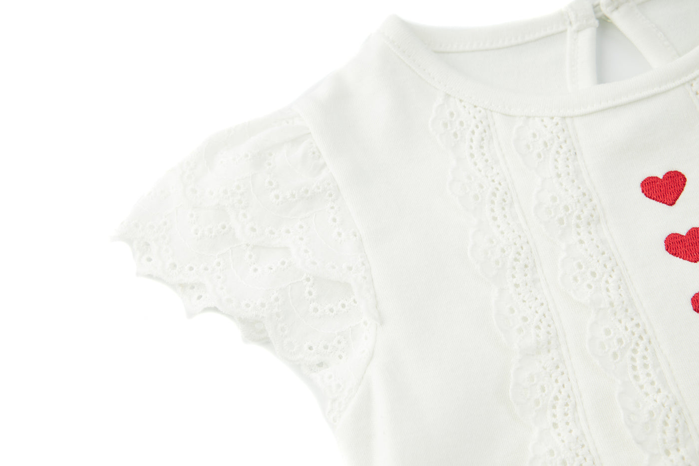 Baby Girl's White Lace Romper w Red Hearts - 1118 - Little Kooma