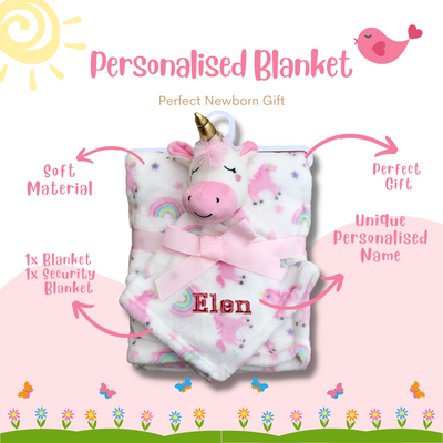 Personalised Customized Luvable Friends Plush Blanket With Sherpa Backing Rainbow Unicorn 40405 - Little Kooma