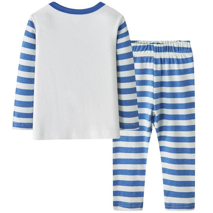 Baby Kids Pajamas Brown Bear White Top w Stripe Sleeves n Stripe Pants Set - Little Kooma