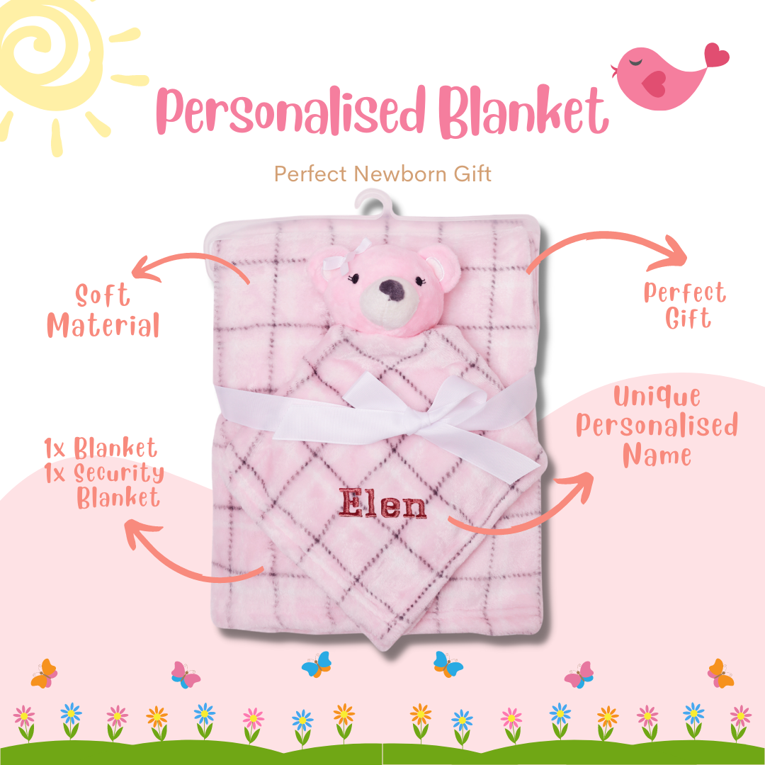 Personalised Customized Luvable Friends Plush Blanket With Pink Bear 17451 - Little Kooma