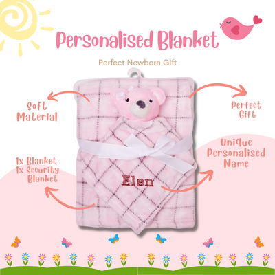 Personalised Customized Luvable Friends Plush Blanket With Pink Bear 17451 - Little Kooma