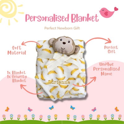 Personalised Customized Luvable Friends Plush Blanket With Sherpa Backing Banana Monkey 40404 - Little Kooma