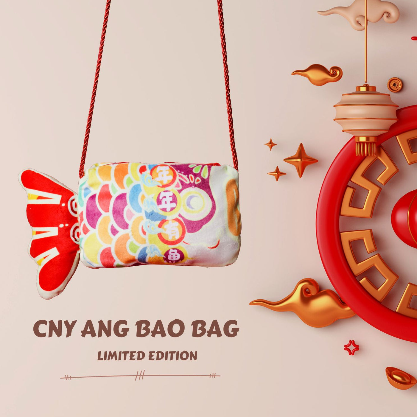 Baby Kids CNY Chinese New Year Ang Bao Red Velvet Envelope Sling Bag Little Fish Nian Nian You Yu - Little Kooma