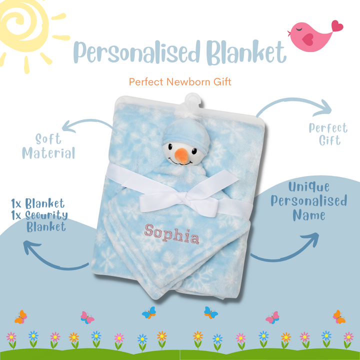 Personalised Customized Hudson Baby Plush Blanket With Snow Man 56527 - Little Kooma