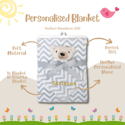 Personalised Customized Hudson Baby Plush Blanket With Baby Bear 400053 - Little Kooma