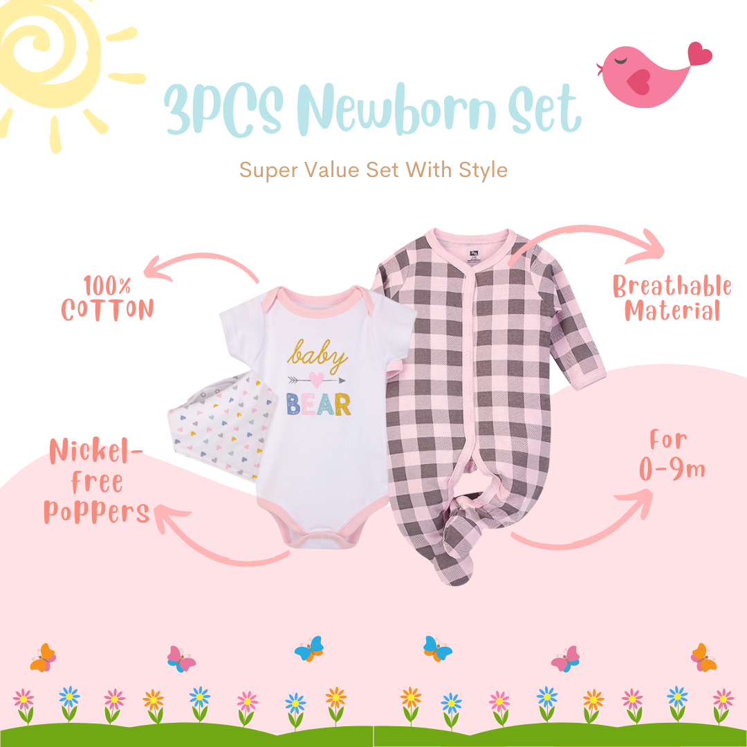 Hudson Baby Bodysuit Sleepsuit Bib 3 Piece Layette Set 00989CH Baby Bear - Little Kooma