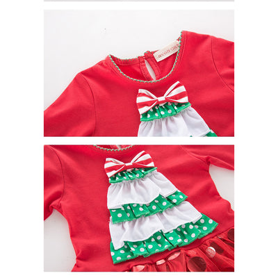 Girl's Christmas Outfit Long Sleeve Christmas Tree Voile Sequin Dress n Pants Two Piece Set - 1125 - Little Kooma