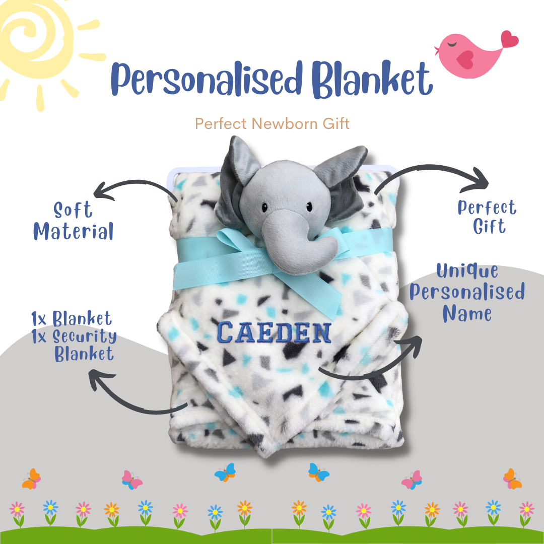 Personalised Customized Luvable Friends Plush Blanket With Sherpa Backing Terrazzo Elephant 40408 - Little Kooma