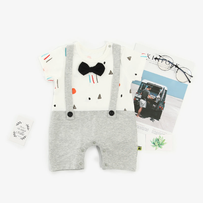 Baby Boy Fake Two Piece Romper w Suspenders n Bow - 1009 - Little Kooma