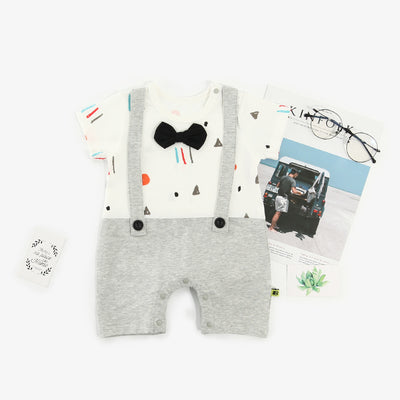 Baby Boy Fake Two Piece Romper w Suspenders n Bow - 1009 - Little Kooma
