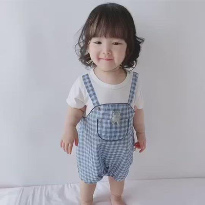 Baby Girl Fake Two Pieces Overall Plaid Romper - 0616