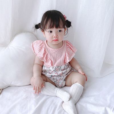 [ZBG10] Baby Girl Splicing Floral Bodysuit Ruffled Sleeves Little Flowers - Little Kooma
