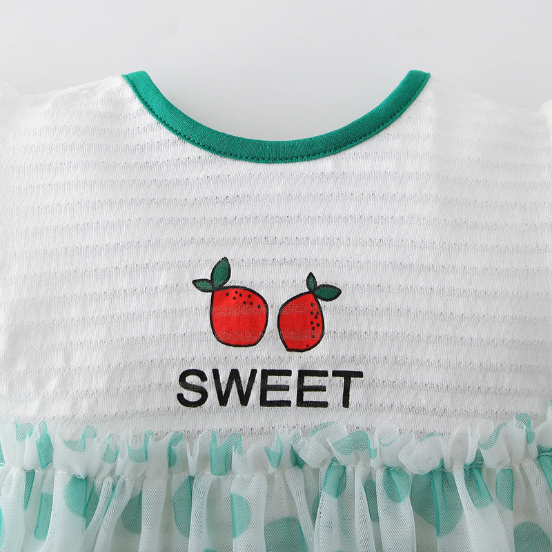 [ZBG09] Baby Girl Fruit Bodysuit Dress Voile Dotted Skirt - Little Kooma