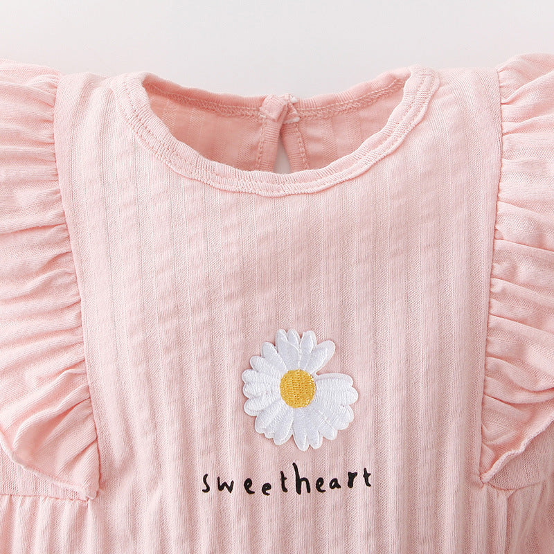 [ZBG07] Baby Girl Ruffled Sleeve Bodysuit w White Flower - Little Kooma