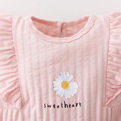 [ZBG07] Baby Girl Ruffled Sleeve Bodysuit w White Flower - Little Kooma