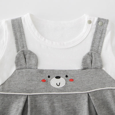 Baby Bear Fake Two Piece Romper w Suspenders - Little Kooma